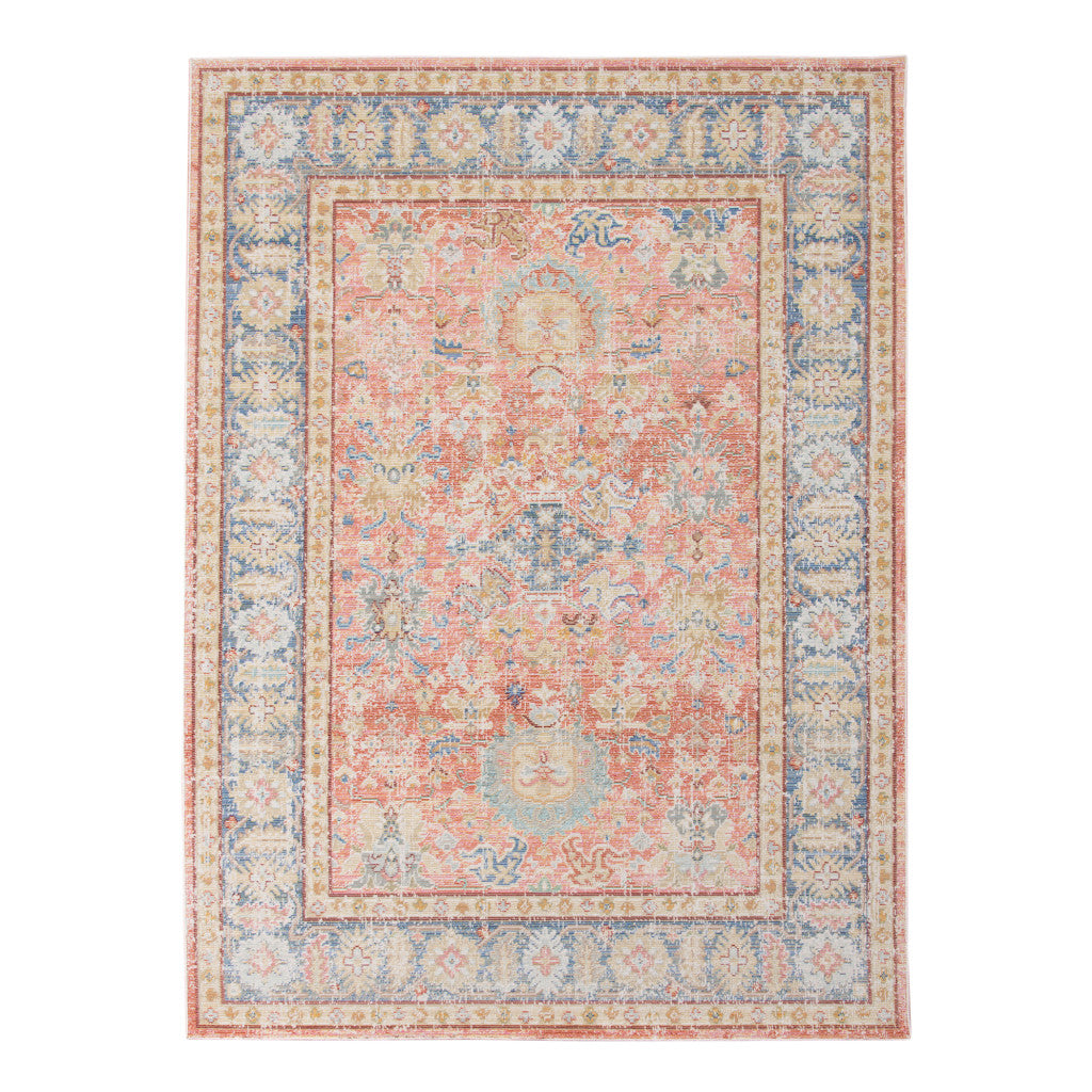 HomeRoots 532000 9 x 13 ft. Coral Floral Power Loom Rectangle Area Rug