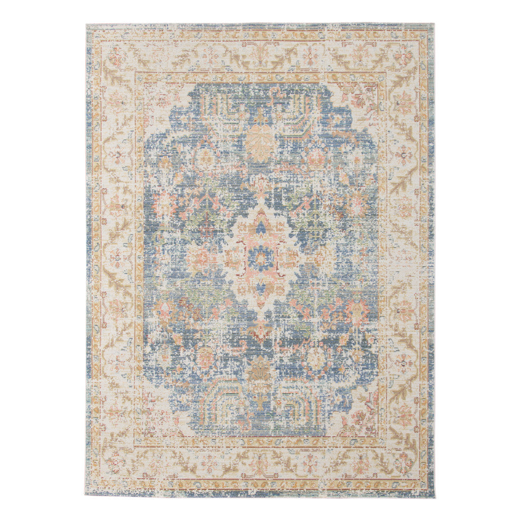 HomeRoots 532005 9 x 13 ft. Blue Floral Traditional Power Loom Rectangle Area Rug