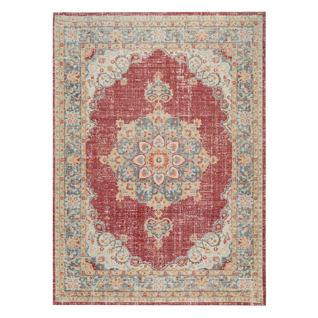 HomeRoots 532014 8 x 10 ft. Red Medallion Power Loom Rectangle Area Rug