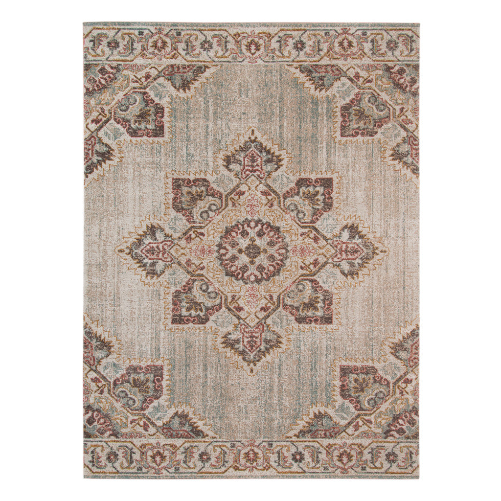 HomeRoots 532101 9 x 12 ft. Beige Medallion Power Loom Rectangle Area Rug with Fringe