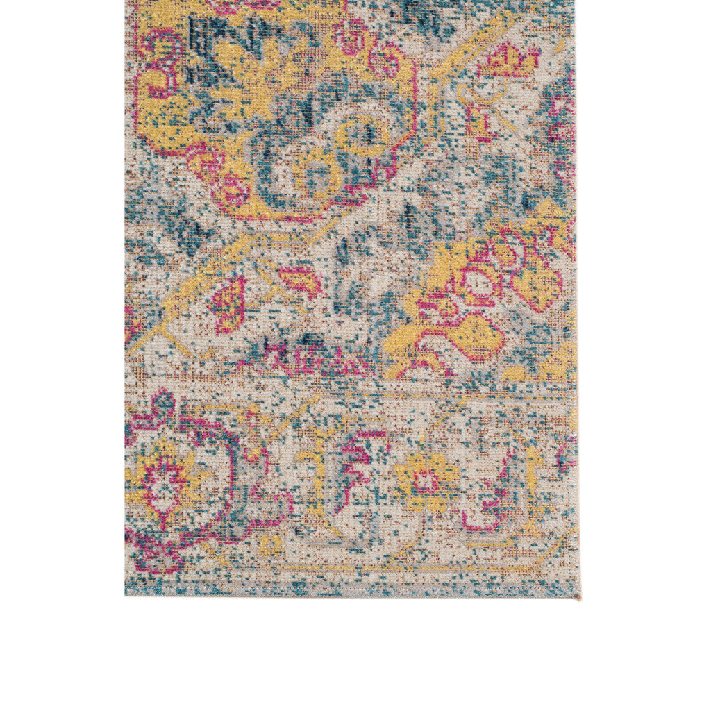 HomeRoots 532110 10 x 14 ft. Teal & Blue Medallion Power Loom Rectangle Area Rug with Fringe