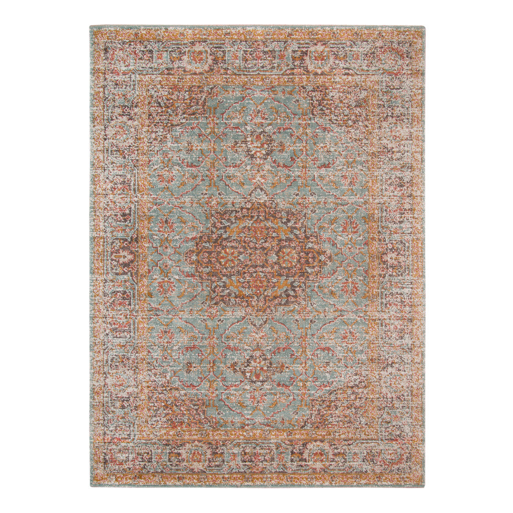 HomeRoots 532133 9 x 12 ft. Sea Green Medallion Traditional Power Loomed Rectangle Area Rug with Fringe