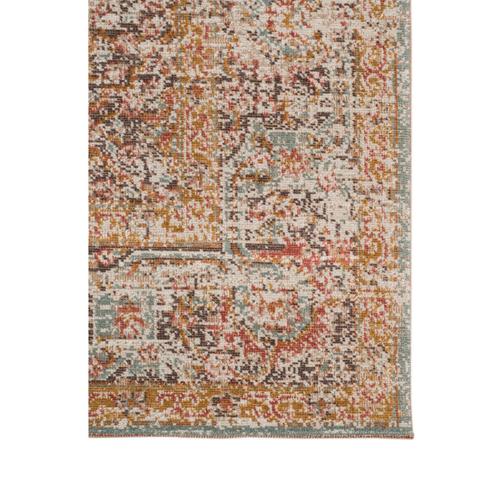 HomeRoots 532133 9 x 12 ft. Sea Green Medallion Traditional Power Loomed Rectangle Area Rug with Fringe