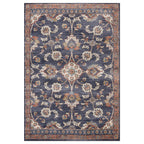 HomeRoots 532157 8 x 10 ft. Navy Blue Floral Traditional Power Loomed Rectangle Area Rug with Fringe