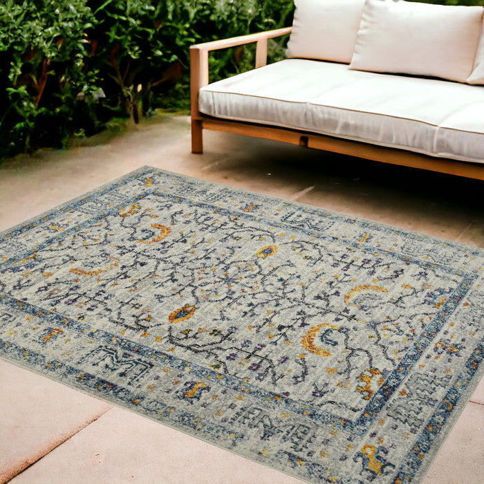 9' X 12' Yellow And Ivory Southwestern Stain Resistant Indoor Outdoor Area Rug