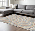7 X 9 Ivory Blue And Brown Geometric Washable Area Rug