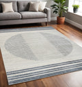 5 X 7 Blue And Ivory Geometric Washable Area Rug