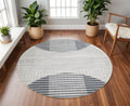 8 Blue And Ivory Geometric Washable Round Rug