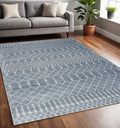 5 X 7 Blue And Ivory Moroccan Washable Area Rug