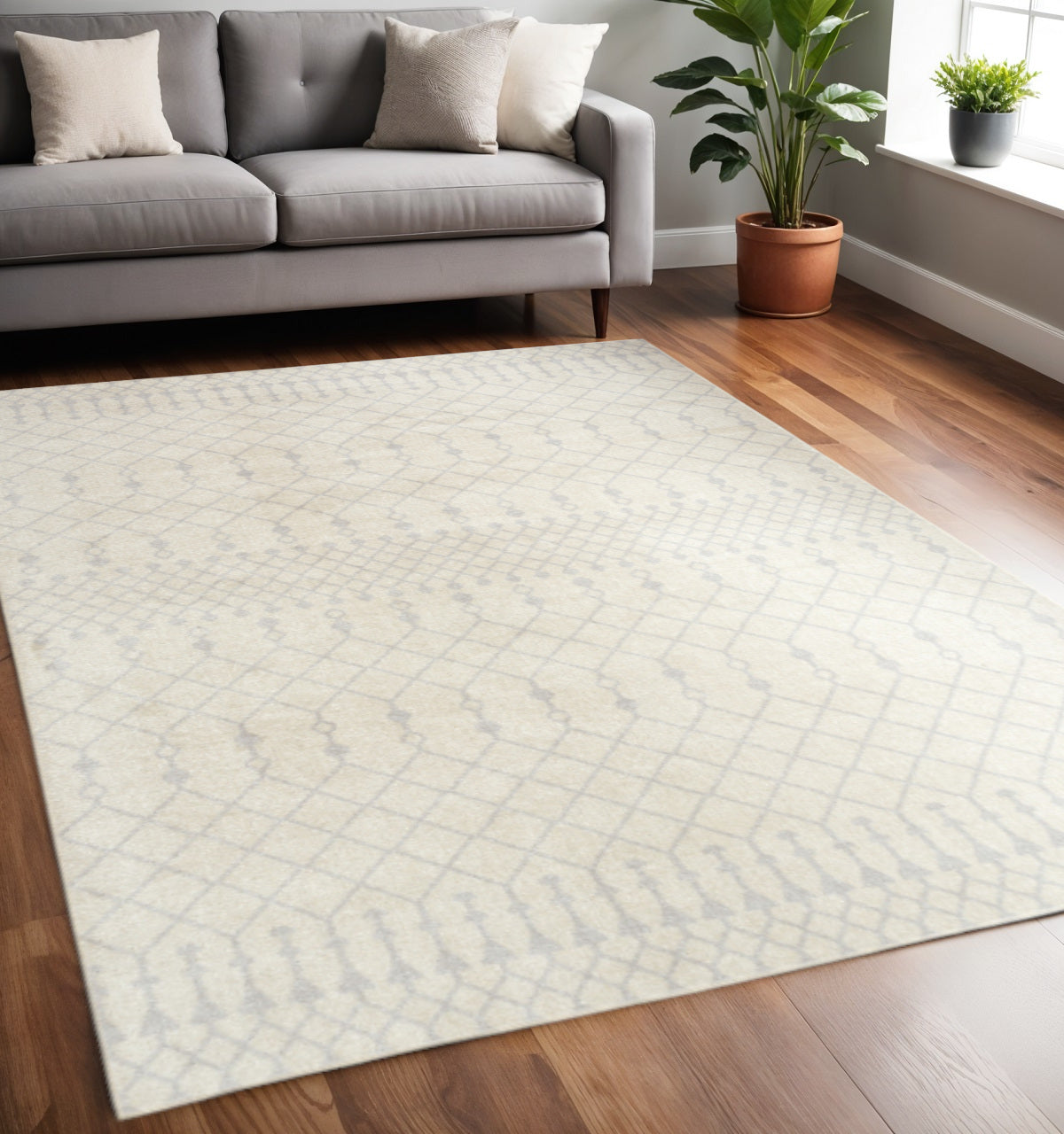 5 X 7 Gray And Ivory Moroccan Washable Area Rug
