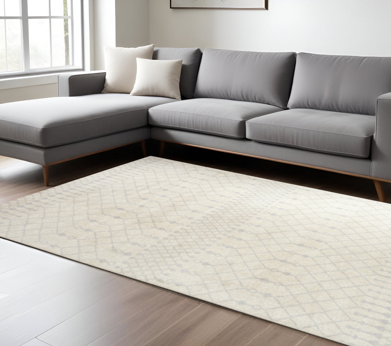 7 X 9 Gray And Ivory Moroccan Washable Area Rug