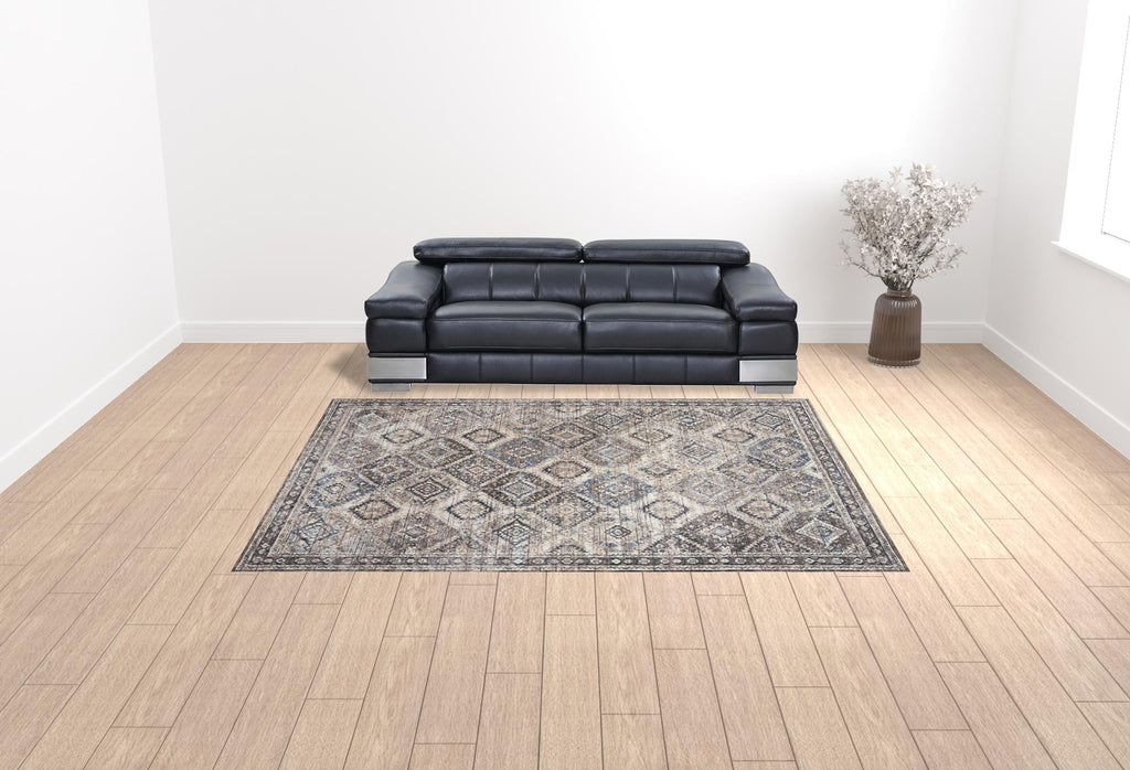 HomeRoots 533121 9 x 12 ft. Ivory & Tan Floral Power Loom Distressed Washable Rectangle Area Rug