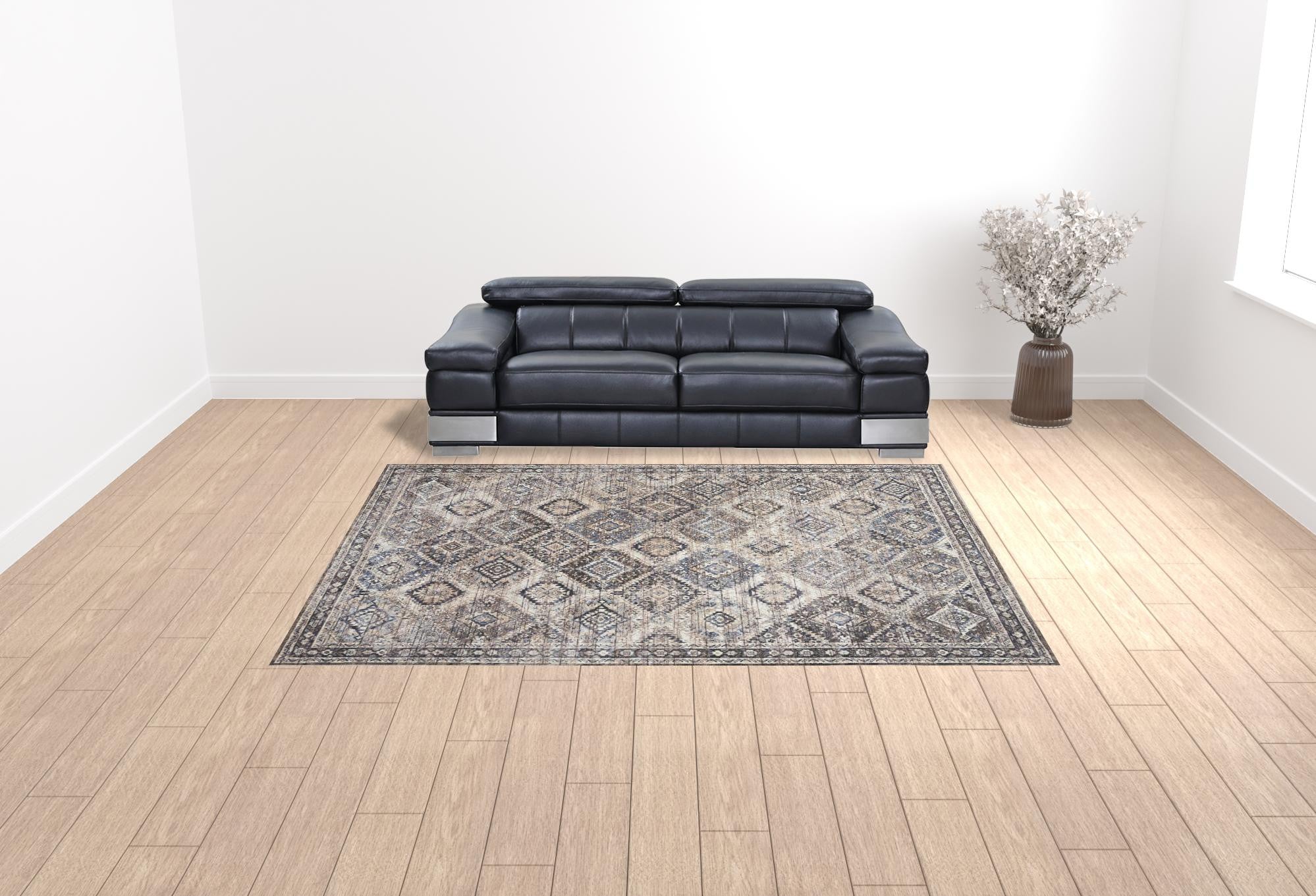 HomeRoots 533121 9 x 12 ft. Ivory & Tan Floral Power Loom Distressed Washable Rectangle Area Rug