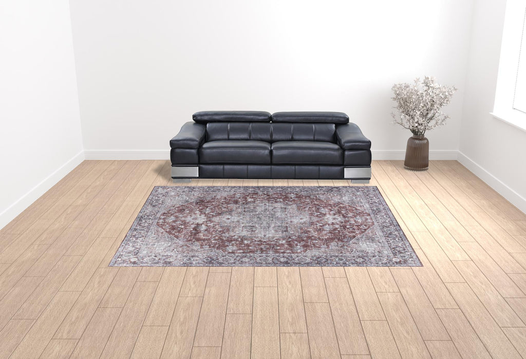 HomeRoots 533135 9 x 12 ft. Red & Ivory Floral Power Loom Distressed Washable Rectangle Area Rug