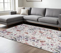 9 X 12 Ivory Pink And Green Floral Distressed Washable Area Rug
