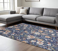 9 X 12 Blue Pink And Green Floral Distressed Washable Area Rug