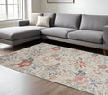 9 X 12 Cream Pink And Green Floral Washable Area Rug