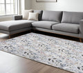 9 X 12 Gray And Blue Floral Washable Area Rug