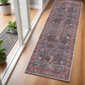 6' Blue And Red Oriental Distressed Washable Runner Rug