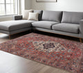 9 X 12 Red And Ivory Medallion Distressed Washable Area Rug