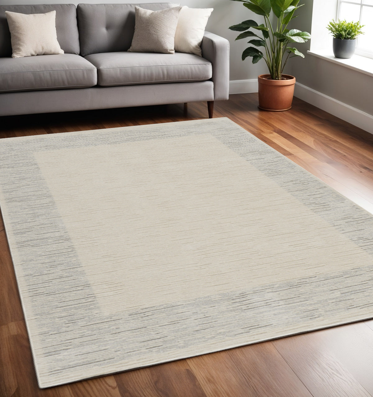 5 X 7 Gray And Ivory Striped Area Rug