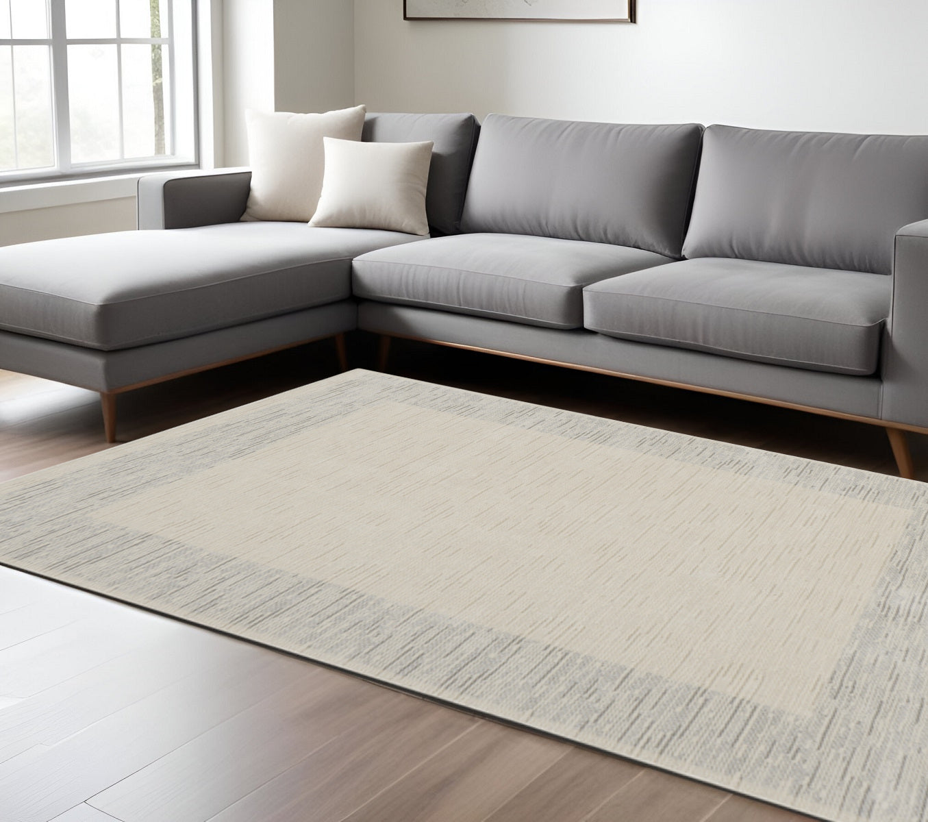 6 X 9 Gray And Ivory Striped Area Rug