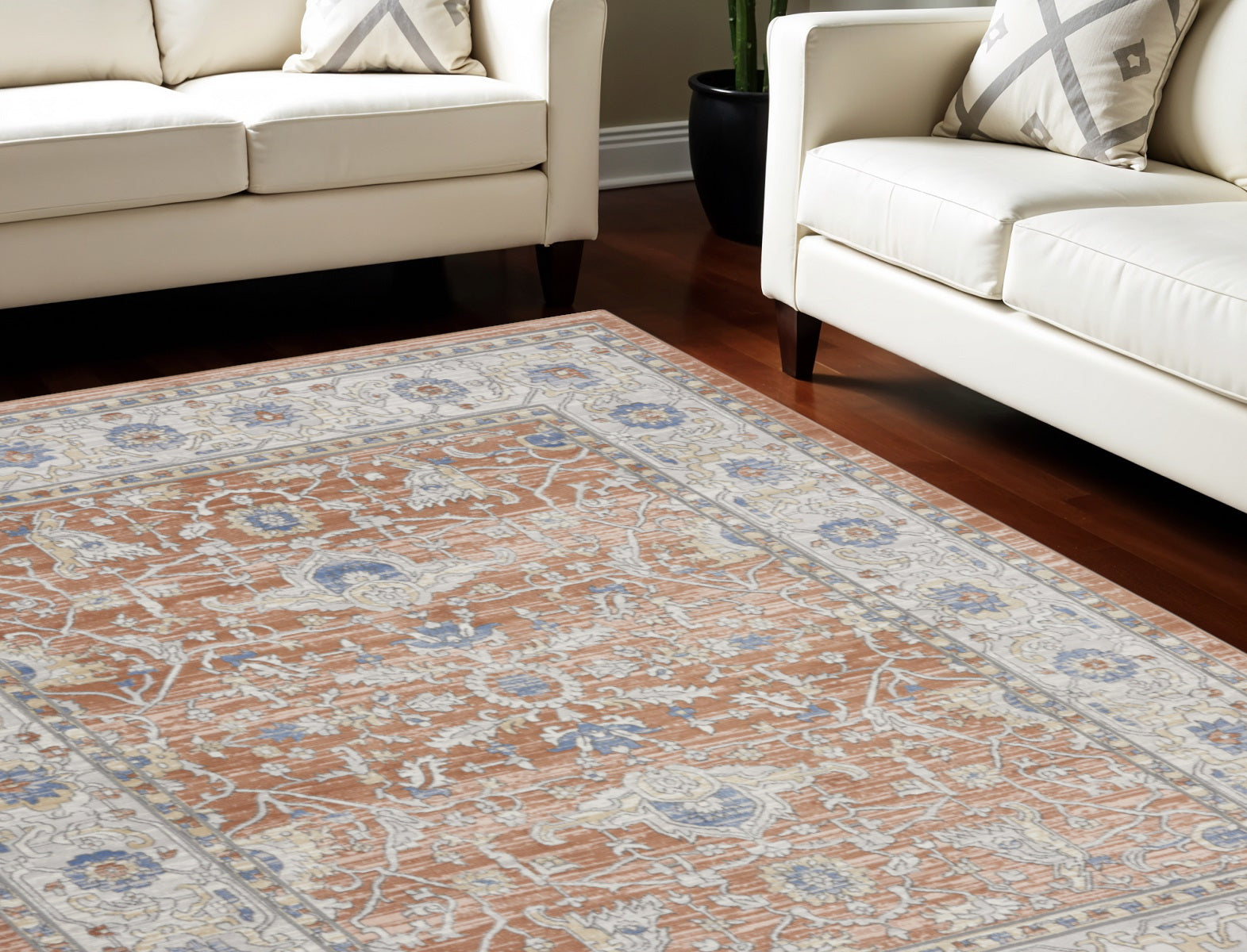 7 X 9 Gray and Red Oriental Power Loom Area Rug
