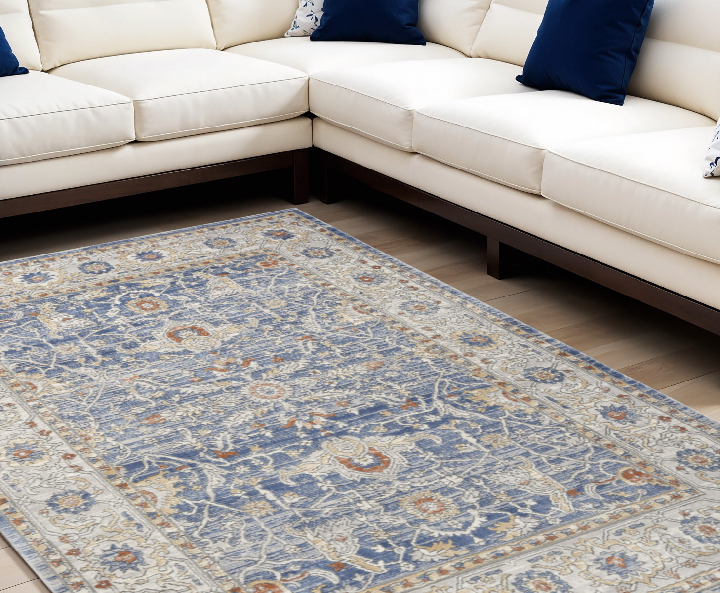 7 X 9 Blue and Gray Oriental Power Loom Area Rug