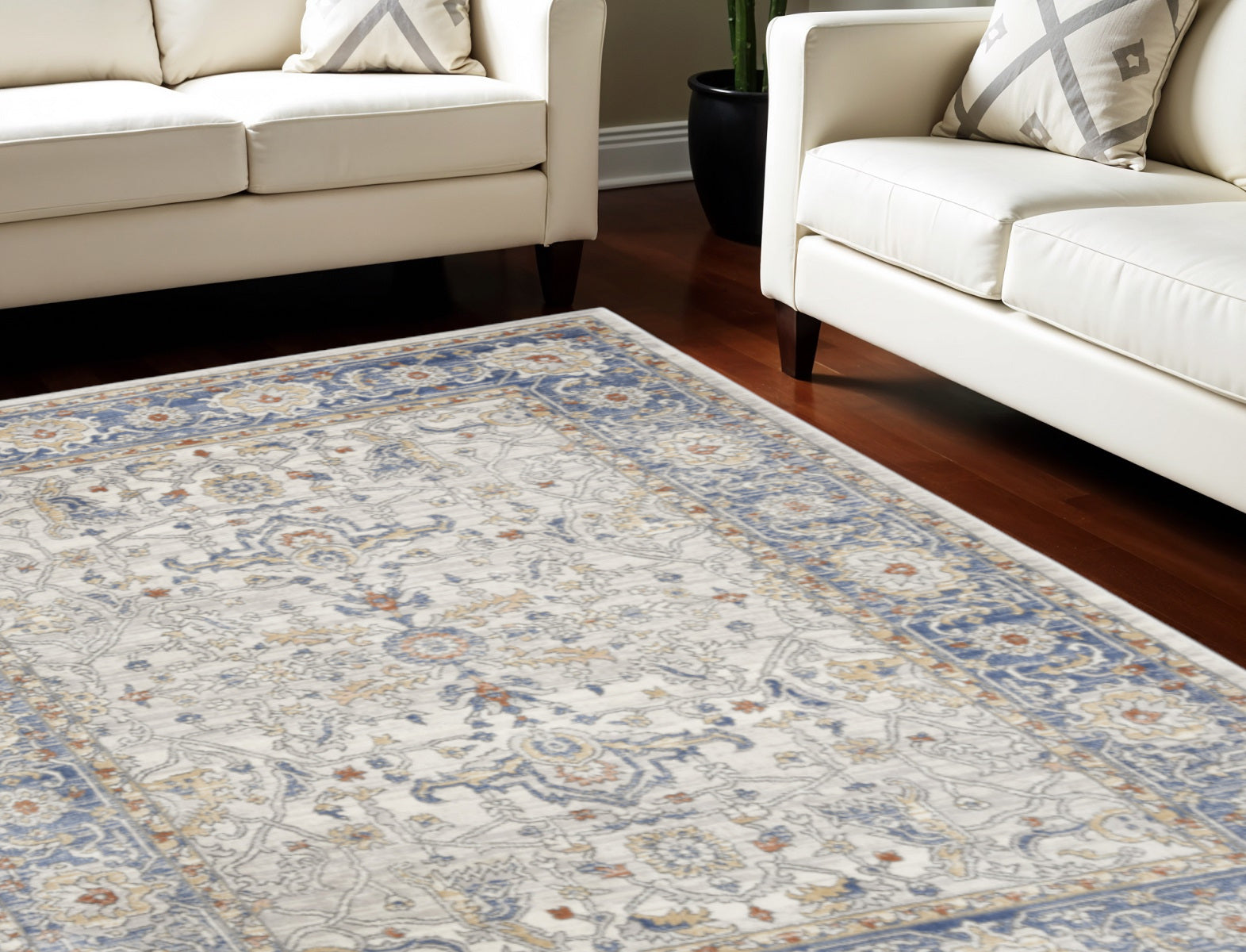 8 X 10 Blue and Gray Oriental Power Loom Area Rug