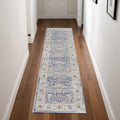 8 Blue And Gray Oriental Runner Rug
