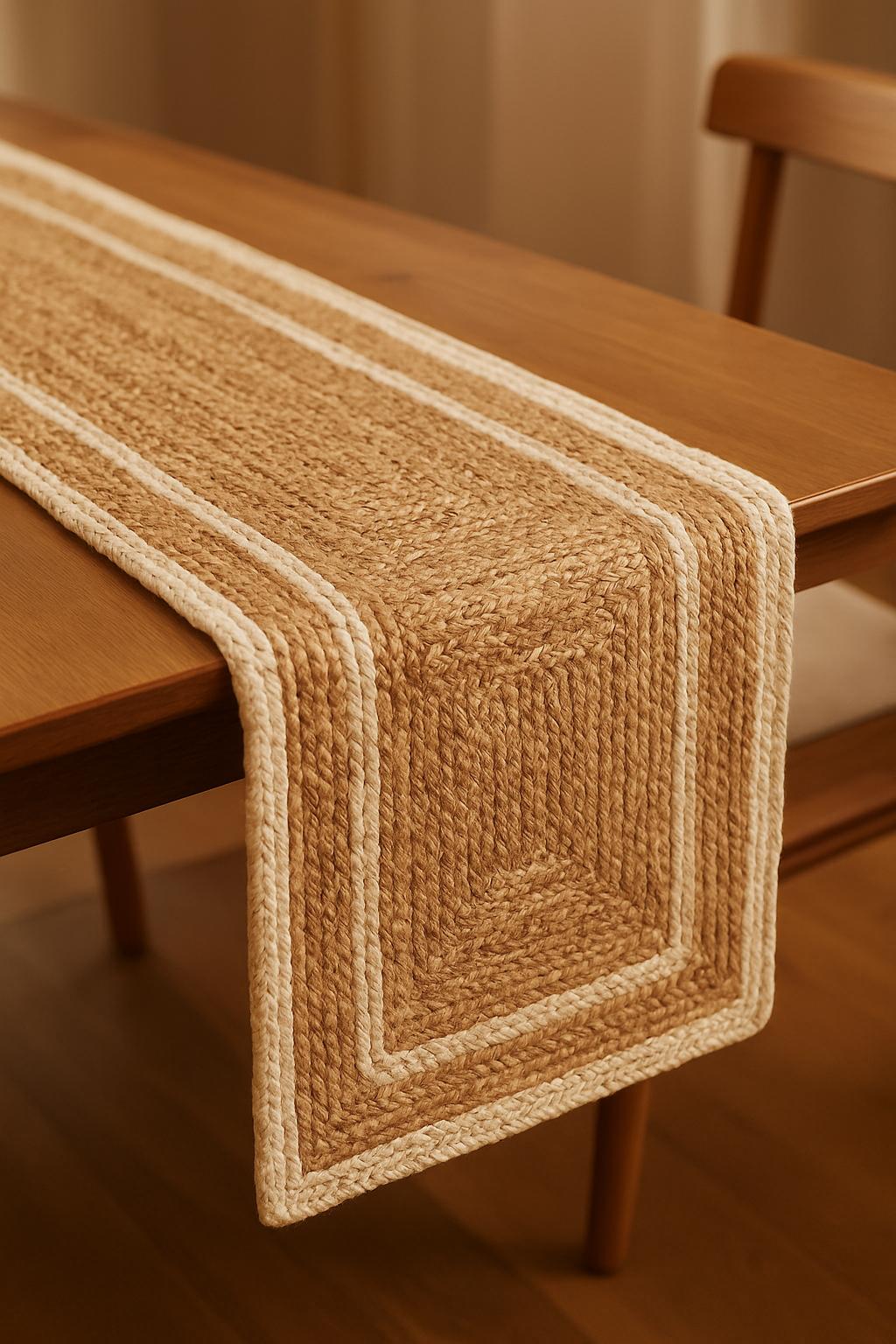 80 Natural And Cream Border Braided Jute Table Runner