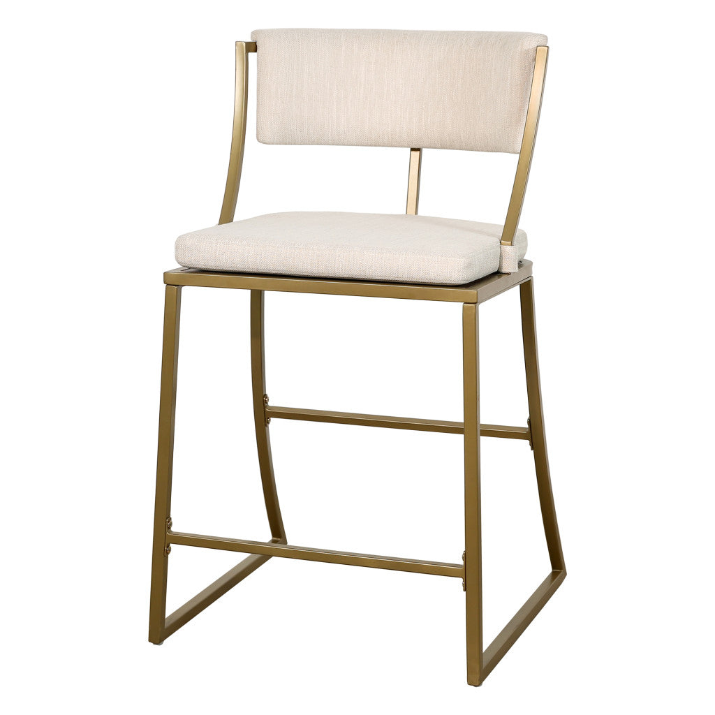 25 Beige And Antiqued Brass Steel Low Back counter Height Bar chair With Footrest