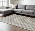 8' X 11' Beige and Brown Checkered Power Loom Area Rug