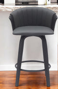 26'' Gray and Black Faux Leather Counter Height Swivel Bar Chair