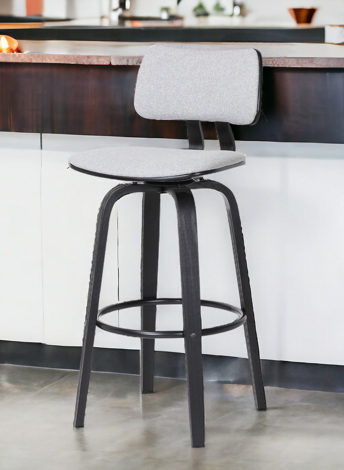 30'' Light Gray And Black Fabric Swivel Low Back Bar Height Bar Chair