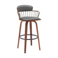 30'' Gray And Wood Brown Faux Leather Swivel Low Back Bar Height Bar Chair
