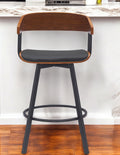 27'' Black Faux Leather And Metal Swivel Low Back Counter Height Bar Chair