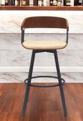 31'' Cream and Black Faux Leather with Metal Swivel Bar Height Bar Chair