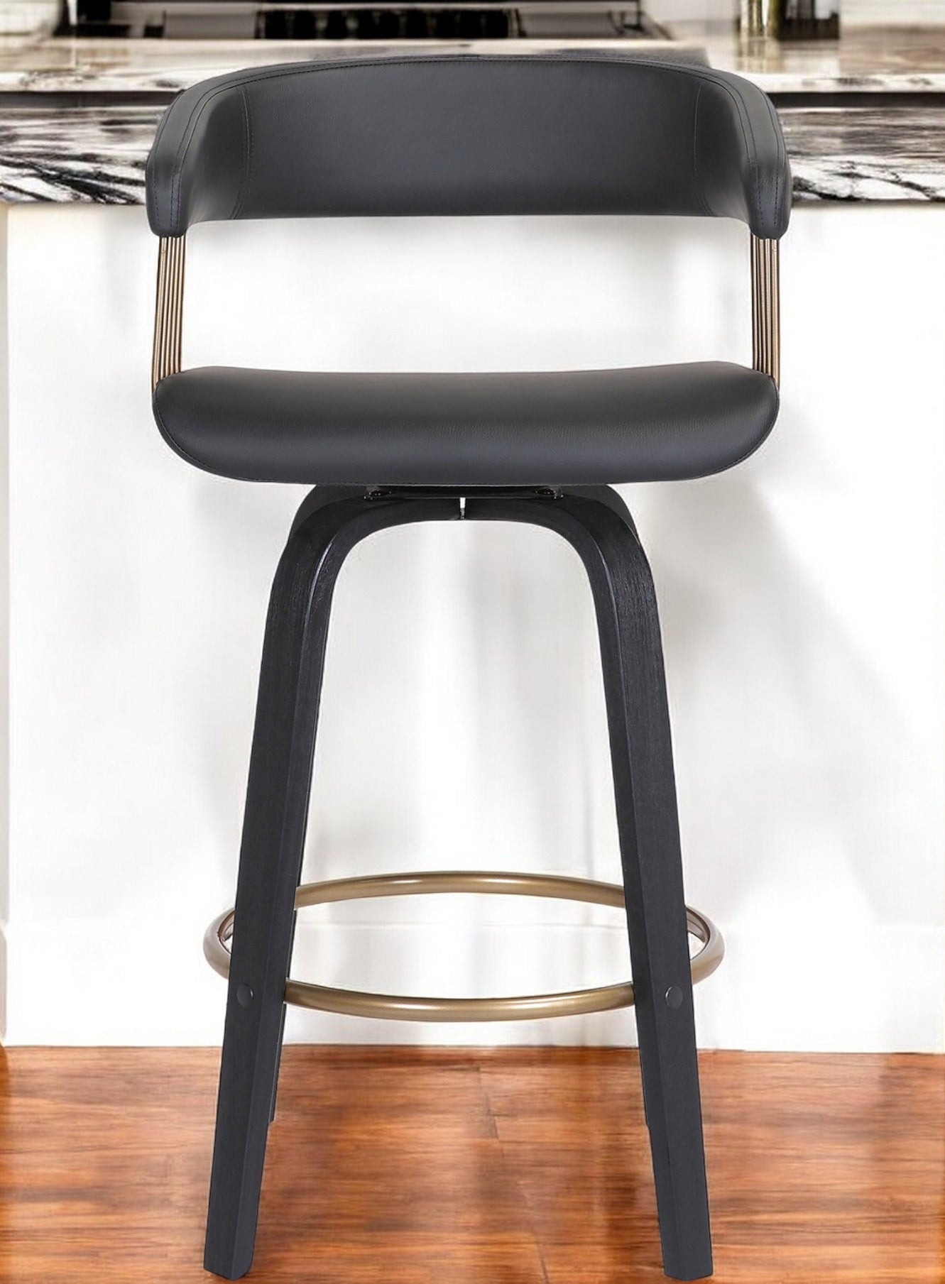 26'' Black Faux Leather Swivel Counter Height Bar Chair