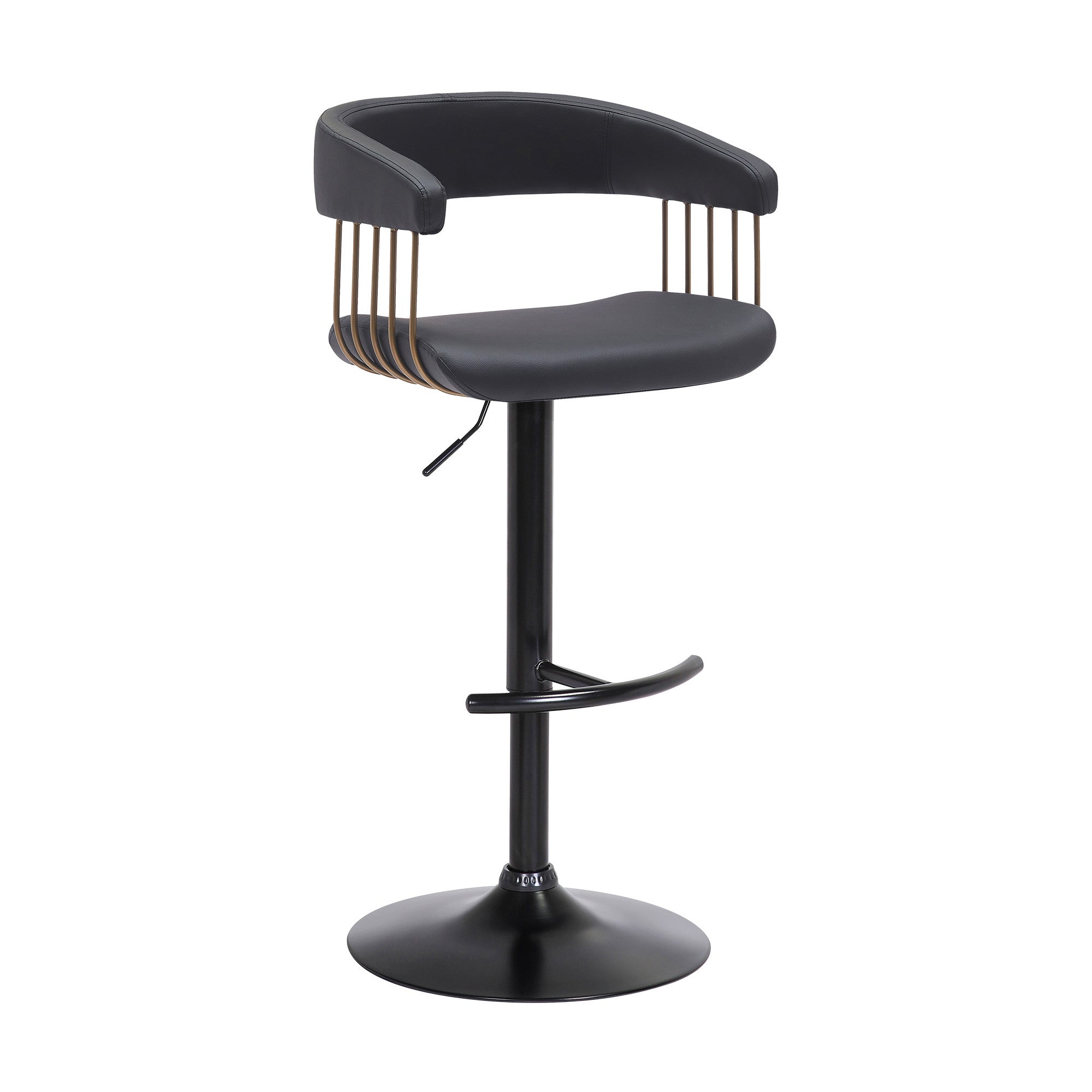 Black Faux Leather And Metal Swivel Adjustable Height Bar Chair