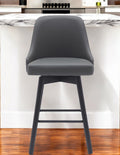 26'' Gray and Black Faux Leather with Solid Wood Swivel Counter Height Bar Chair