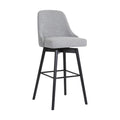 30'' Light Gray and Black Fabric with Solid Wood Swivel Bar Height Bar Chair