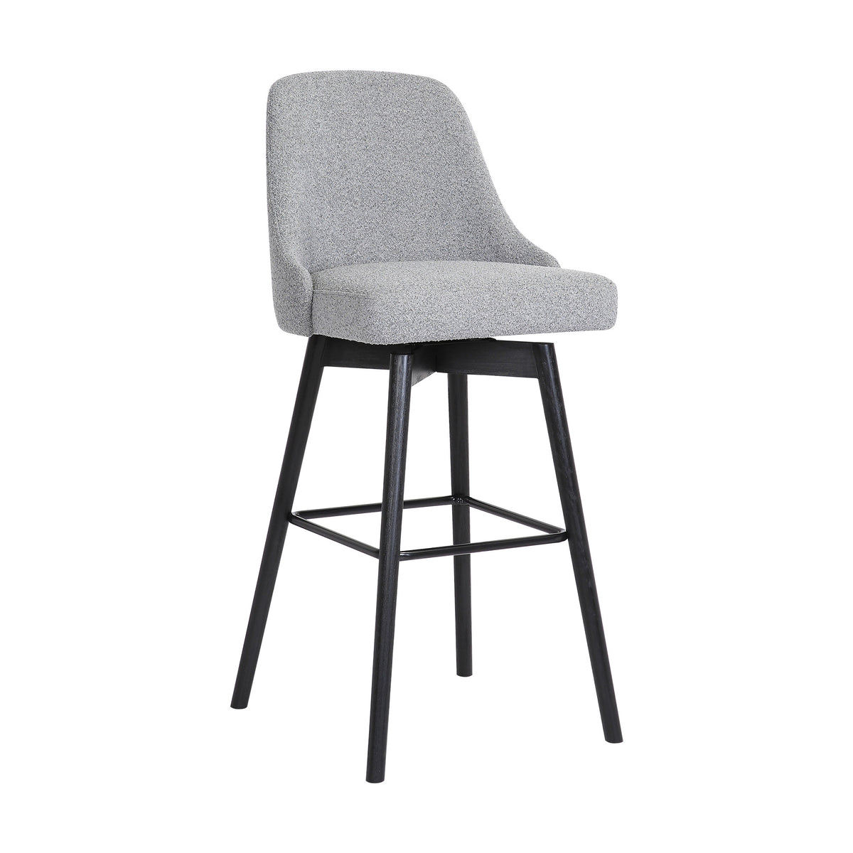 30'' Light Gray and Black Fabric with Solid Wood Swivel Bar Height Bar Chair