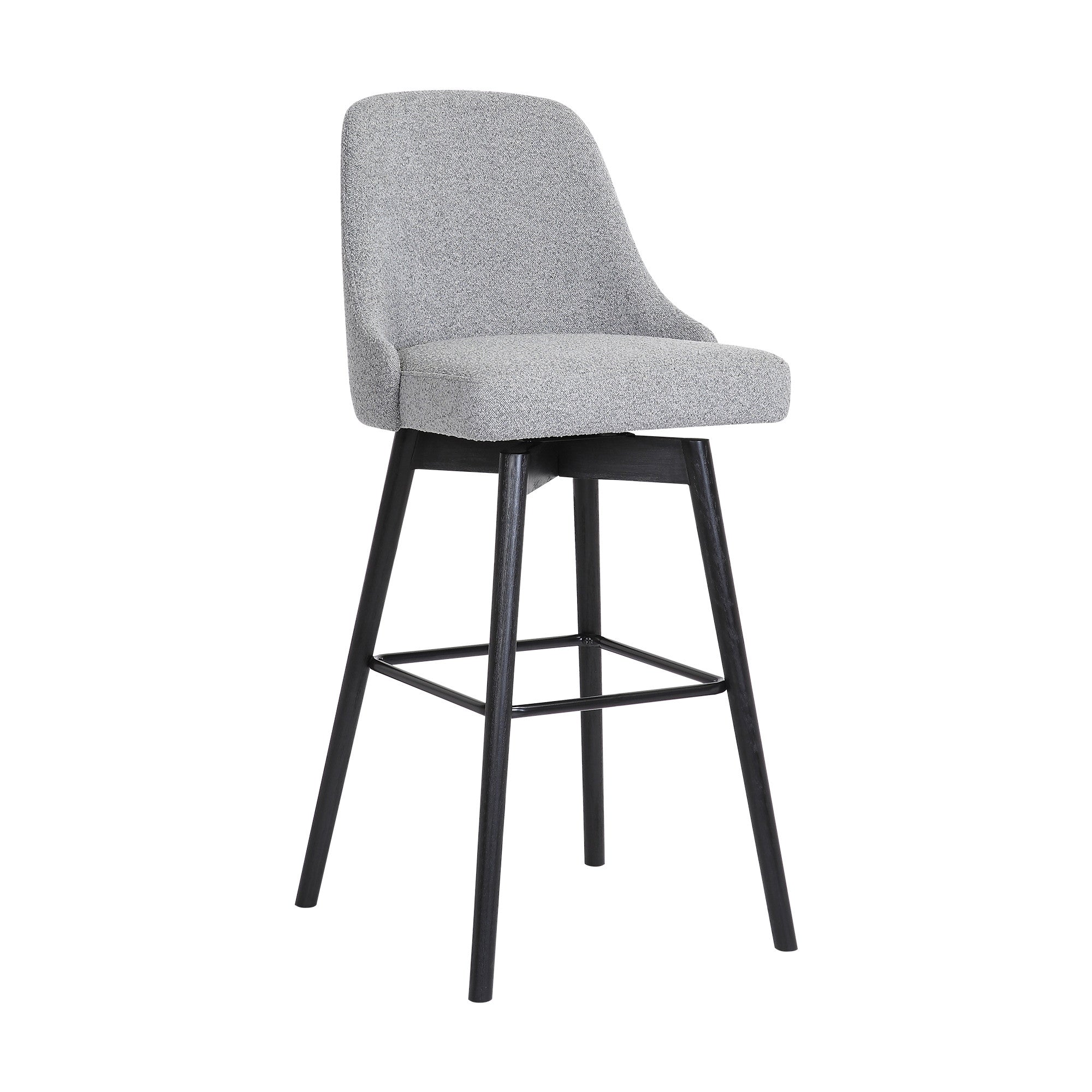 30'' Light Gray and Black Fabric with Solid Wood Swivel Bar Height Bar Chair