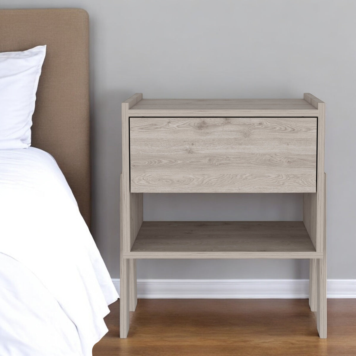 22'' Light Gray Wood One Drawer Nightstand