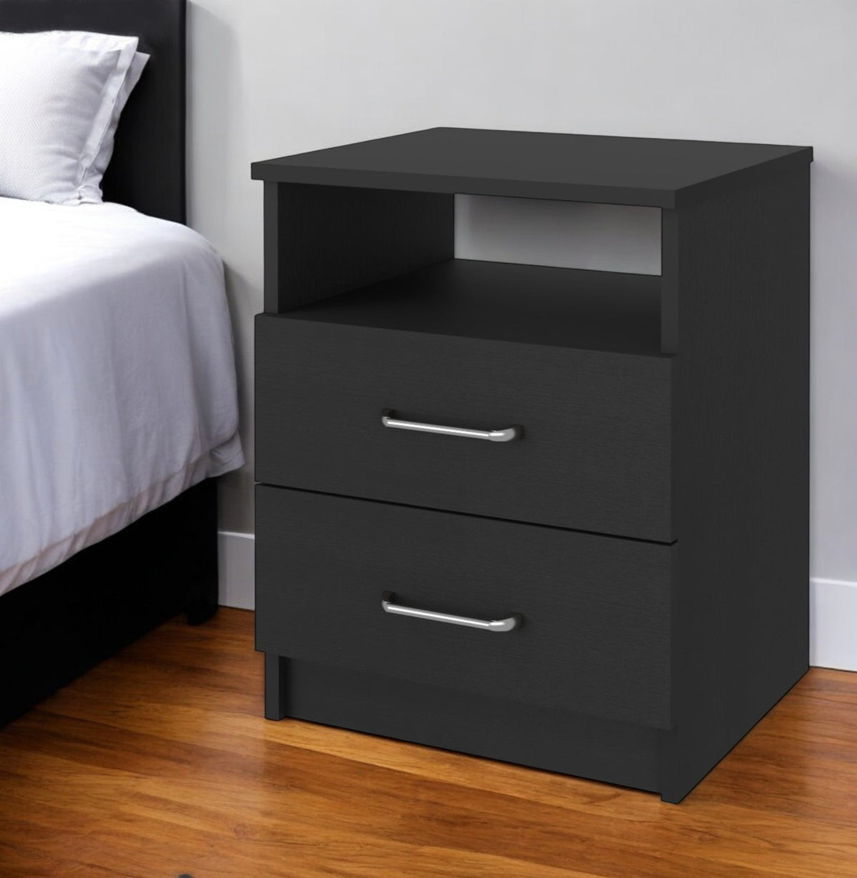 20'' Black Wood Two Drawer Nightstand