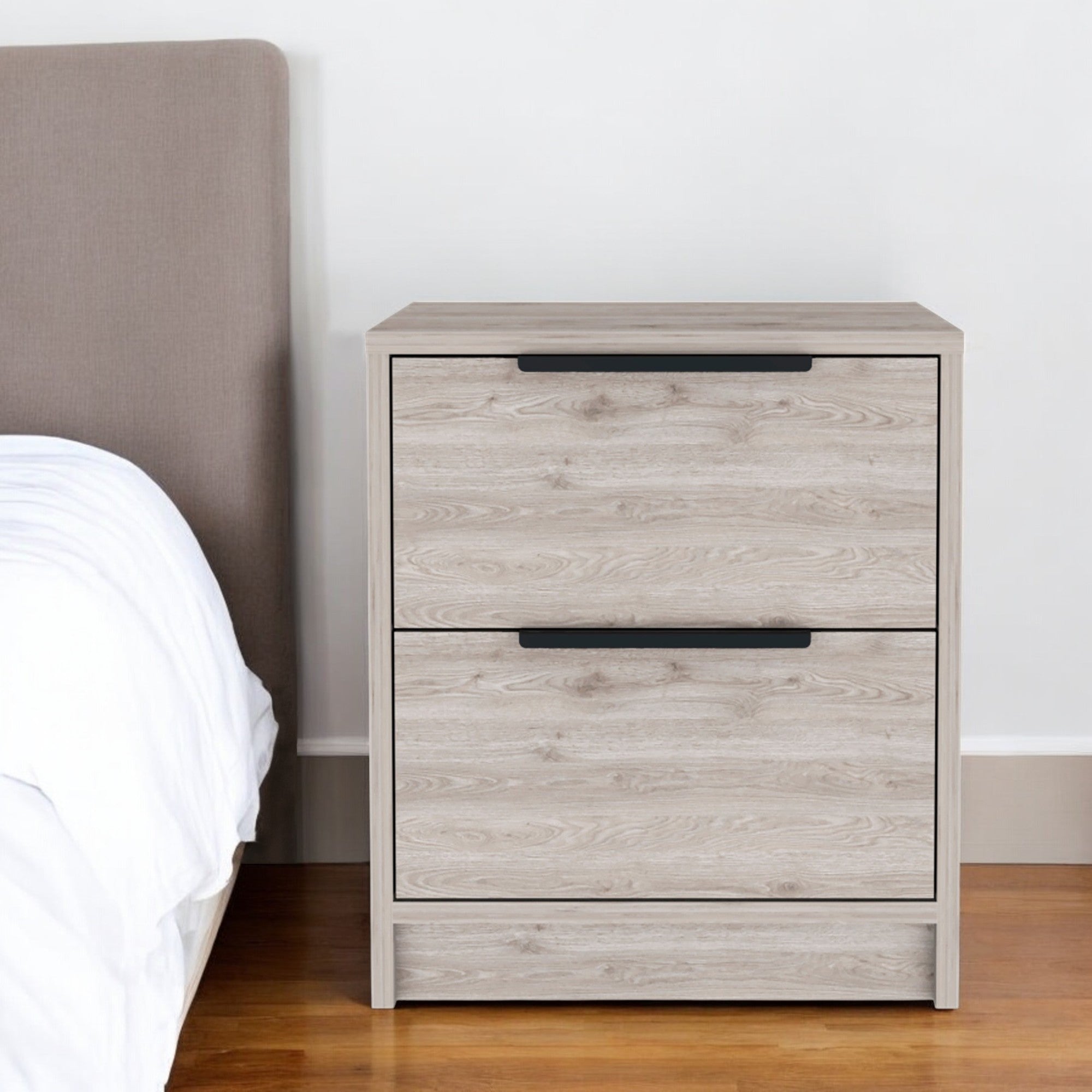 19'' Light Gray Wood Two Drawer Nightstand