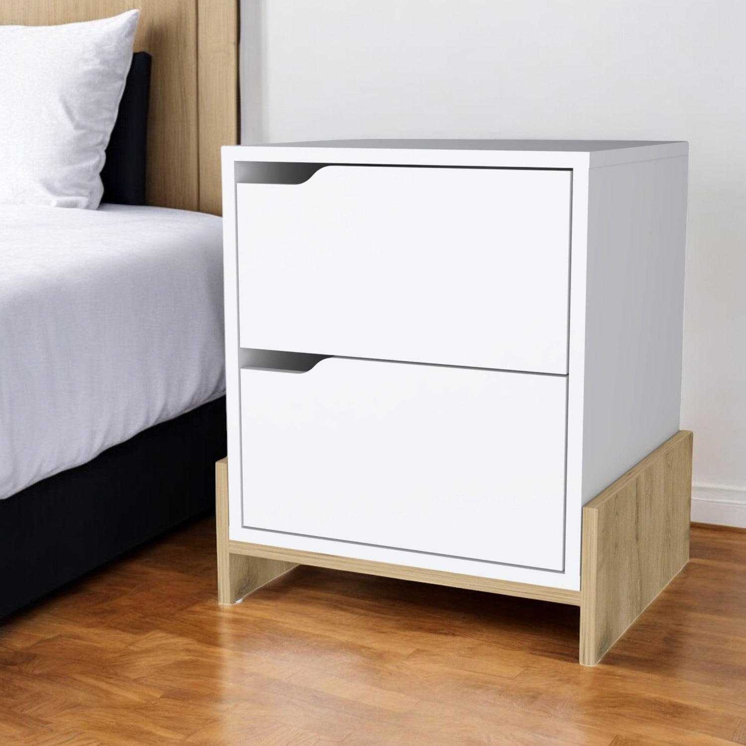 20'' White And Natural Wood Two Drawer Nightstand