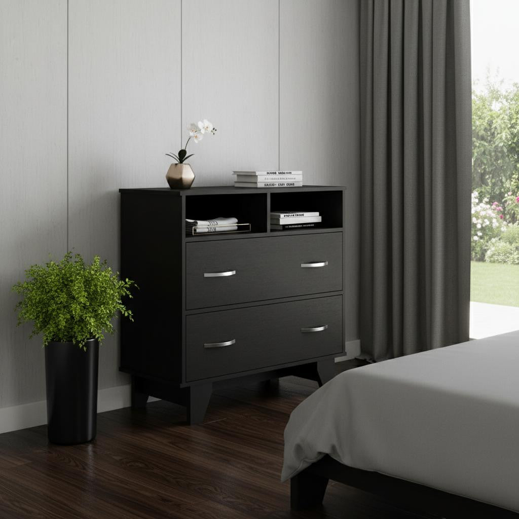 32 Black Wood Two Drawer Dresser