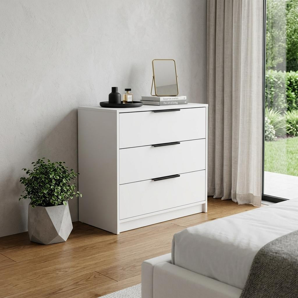 28 White Wood Three Drawer Dresser